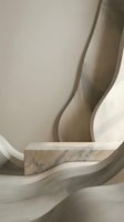 Marble podium with flowing fabric drapes in neutral beige tones for luxury product display and elegant branding presentations.