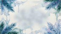 Tropical palm leaves frame with watercolor clouds background for summer design projects and natural botanical decorations.