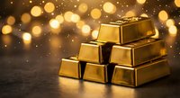 Stack of shiny gold bars with warm bokeh lights creating luxurious investment and wealth concept for financial success and prosperity themes.