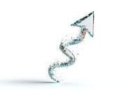 Upward spiral arrow formed by scattered particles and dots in turquoise and black colors on white background, symbolizing growth and progress. Isolated design element.