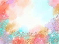 Watercolor gradient background with pastel pink, purple, yellow, and turquoise hues featuring decorative floral line art borders and sparkle effects. Suitable for invitations, social media graphics, and design projects.