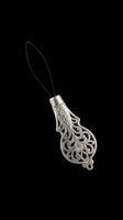 Ornate silver pendant with intricate filigree detailing and string attachment, isolated on transparent background. Ready for jewelry design, clipart, print-on-demand products, and sublimation projects.
