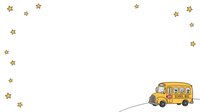 Yellow school bus with scattered gold stars on white background, isolated design element suitable for educational materials, children's graphics, and classroom decor projects.