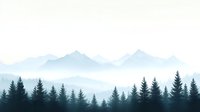 Misty mountain landscape with silhouettes of pine trees in foreground creating layered foggy forest scene in blue tones, suitable for nature wall art and design projects.