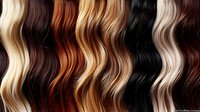 Luxurious wavy hair extensions in various natural shades from platinum blonde to deep brunette, showcasing rich color palette for salon styling options.