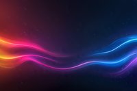 Vibrant glowing waves of orange, pink, and blue light streaks flowing across dark background with sparkles, creating dynamic abstract composition for modern designs.