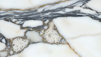 Elegant white marble surface with dramatic gray and gold veining patterns creating luxurious natural stone texture for interior design and architectural projects.