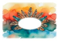 Watercolor feather wreath with oval white space on gradient background, isolated on transparent background for greeting cards, invitations, posters, and design projects.