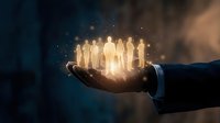 Businessman hand holding glowing light bulbs symbolizing innovation, ideas, and creative solutions for business growth and success.