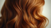 Close-up of wavy copper-colored hair with soft highlights and natural texture, showcasing flowing curves and dimension for beauty and haircare marketing.
