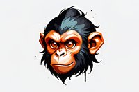 Stylized chimpanzee head with orange face markings and expressive eyes on white background, isolated design element for modern branding and merchandise.