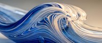 Stunning glass wave sculpture with swirling blue and white patterns, capturing fluid motion and elegance in a handcrafted art piece.
