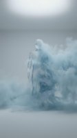 Ethereal figure emerging from swirling mist and clouds in monochromatic tones, conveying concepts of spirituality, transformation, and transcendence for creative projects.