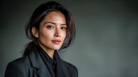 Professional young businesswoman in elegant black blazer with confident expression and modern styling for corporate branding and leadership concepts.