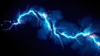 Bright electric blue lightning bolts strike across dark stormy clouds, creating dramatic energy and power effects for weather, storm, and nature-themed designs.