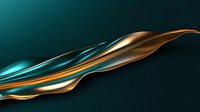 Elegant flowing curves in metallic gold and turquoise create dynamic abstract composition against dark background, suitable for luxury branding and modern design projects.