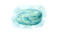 Watercolor painted bagel with turquoise and green tones on white background, isolated design element suitable for bakery branding, food illustrations, and culinary graphics.