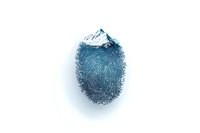 Fingerprint pattern transforming into snowy mountain peak against white background, creative concept for personal identity and nature connection.
