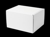 White closed cardboard shipping box isolated on transparent background, ready for design use in mockups, packaging, e-commerce, print on demand, and sticker projects.
