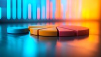 Colorful circular segments arranged in gradient from blue to orange with dramatic lighting and reflective surface creating modern abstract composition.