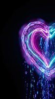 Glowing neon heart with electric particles and light trails on dark background for romantic digital art and Valentine's Day designs.