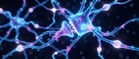 Glowing neural network with electric synapses firing in blue and purple colors on dark background for medical and scientific presentations.