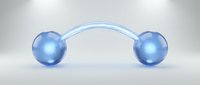 Blue curved barbell body jewelry piercing with spherical ends on gradient background for fashion and body modification concepts.