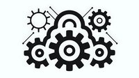 Interconnected gears and cogs with sun symbol on white background, representing teamwork, automation, and mechanical systems for business, technology, and industrial design projects.