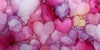 Abstract pink and purple alcohol ink bubbles with gold accents creating organic flowing patterns for modern artistic backgrounds and decorative designs.