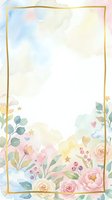 Watercolor floral frame with gold border, featuring soft pink roses, eucalyptus leaves, stars and hearts on white background. Isolated design ready for invitations, greeting cards, posters and digital projects.