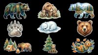 Brown bear and wildlife nature elements collection isolated on transparent background, ready for t-shirt design, stickers, clipart, sublimation and print-on-demand products.