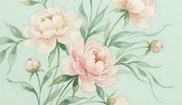 Soft pink peonies with green leaves on light mint background, watercolor floral pattern for wedding invitations, feminine decor and romantic designs.