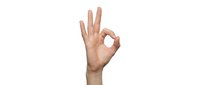 Hand showing OK gesture with fingers forming circle on white background isolated for design and communication concepts.