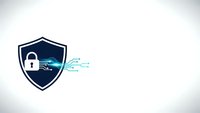 Cybersecurity shield with padlock and digital data streams on white background for technology and security design projects.