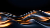Glowing orange and black waves with sparkles create dynamic flowing abstract pattern on dark background. Modern design element for luxury branding.