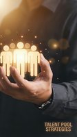 Businessman holding glowing people icons representing team management, recruitment, and human resources strategy for corporate talent acquisition and workforce development.
