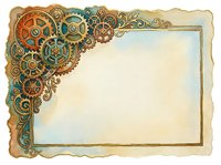 Steampunk gears and cogs ornament vintage frame with aged paper texture, suitable for invitations, certificates, and decorative backgrounds.