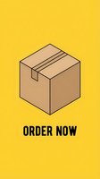 Cardboard box with order now text on yellow background, flat style delivery concept for e-commerce, social media, and online shop promotions.