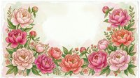 Watercolor peony floral frame border with pink blooms and green leaves on cream background for wedding invitations and romantic design projects.