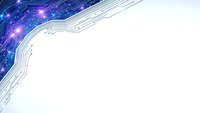 Digital circuit board traces flowing into white space with glowing blue and purple lights creating futuristic technology background for presentations.