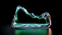 Glowing sneaker silhouette created with luminous smoke effect against dark background, featuring ethereal green and orange light trails in minimalist artistic composition.
