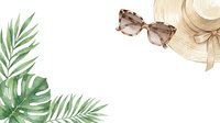 Tropical palm leaves with straw hat, sunglasses and white background space for summer vacation, travel and beach holiday designs.