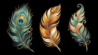 Decorative feathers with ornamental swirls isolated on transparent background, ready for t-shirt designs, clipart, stickers, sublimation, and print-on-demand products.