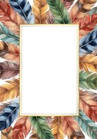 Colorful feather frame with white center space, isolated on transparent background, ready for design use on invitations, posters, greeting cards, and social media graphics.