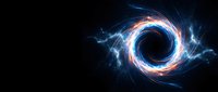 Swirling energy vortex with electric blue and orange plasma effects on black background for sci-fi designs and digital art projects.