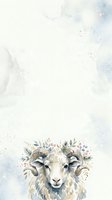 Watercolor ram with curved horns and floral crown isolated on white background, suitable for nursery art, greeting cards, wildlife illustration, children's book design, and apparel printing.