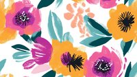 Vibrant floral seamless pattern featuring pink, yellow, and orange blooms with teal leaves on white background. Tiles continuously for wallpaper, fabric, and textile design projects.