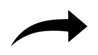Black curved arrow pointing right isolated on white background for graphic design, presentations, and directional signage applications.