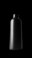 Matte black plastic bottle isolated on transparent background, ready for cosmetic branding mockups, t-shirt design, stickers, print on demand, and sublimation projects.