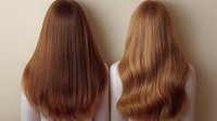 Long straight and wavy brown hair comparison showing different hairstyles and textures on light background, beauty salon and haircare concept for advertising.